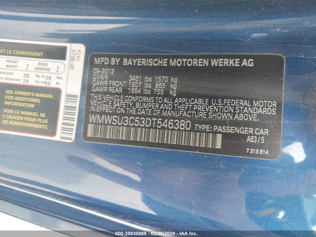 2013 MINI HARDTOP WMWSU3C53DT546380 Photo 8