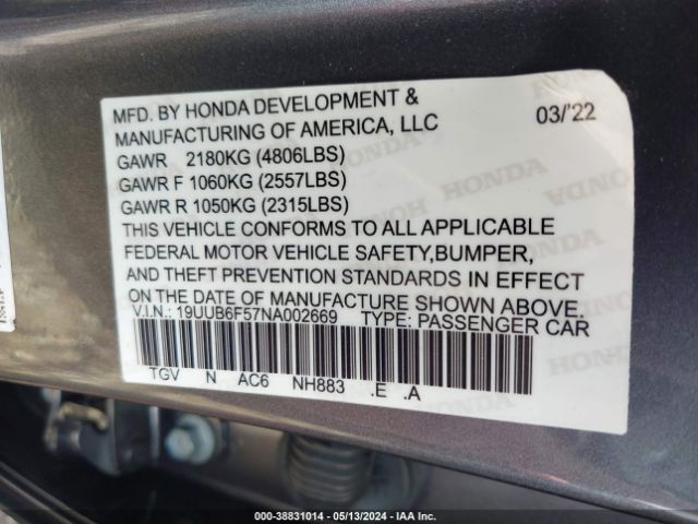19UUB6F58NA001076 Acura Tlx A-spec Package