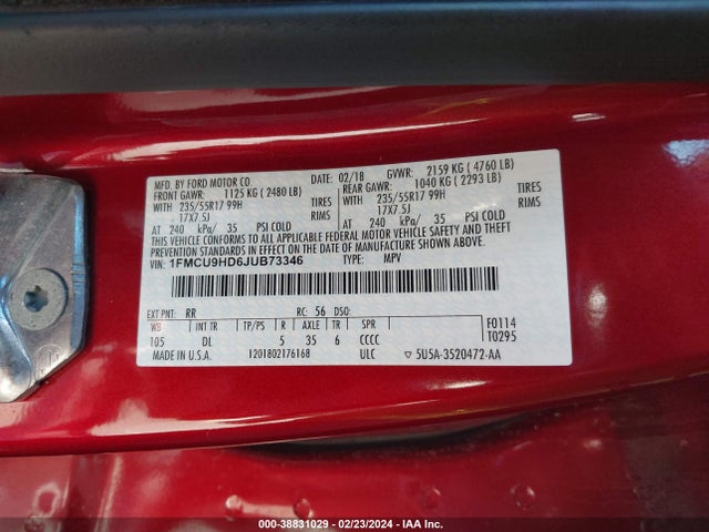 Ford ESCAPE SEL 2018 1FMCU9HD6JUB73346 Image 9