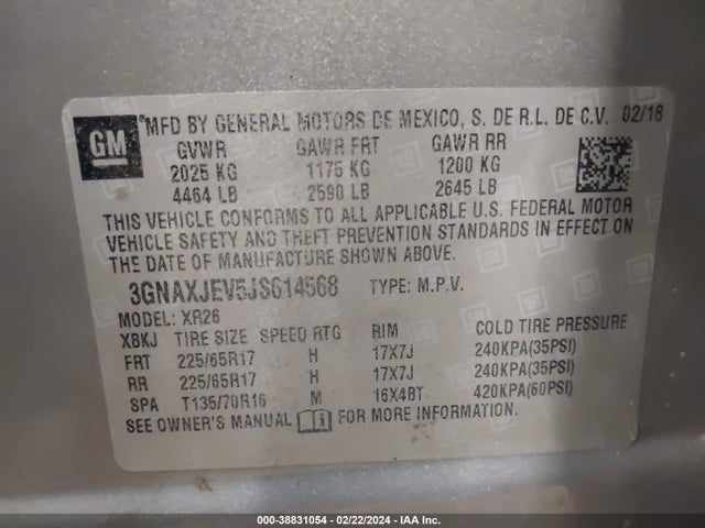 Chevrolet EQUINOX LT 2018 3GNAXJEV5JS614568 Image 9