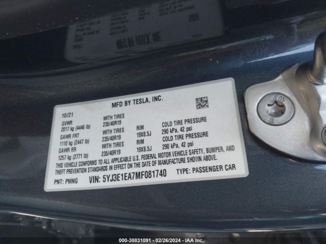 5YJ3E1EA7MF081740 Tesla MODEL 3