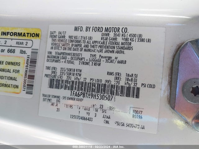 Ford Mustang Ecoboost 2017 1FA6P8TH9H5305071 Image 9