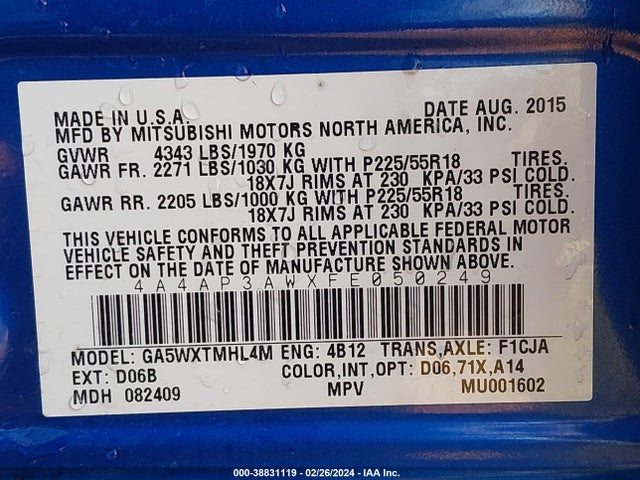 2015 MITSUBISHI OUTLANDER SPORT 4A4AP3AWXFE050249 Photo 8