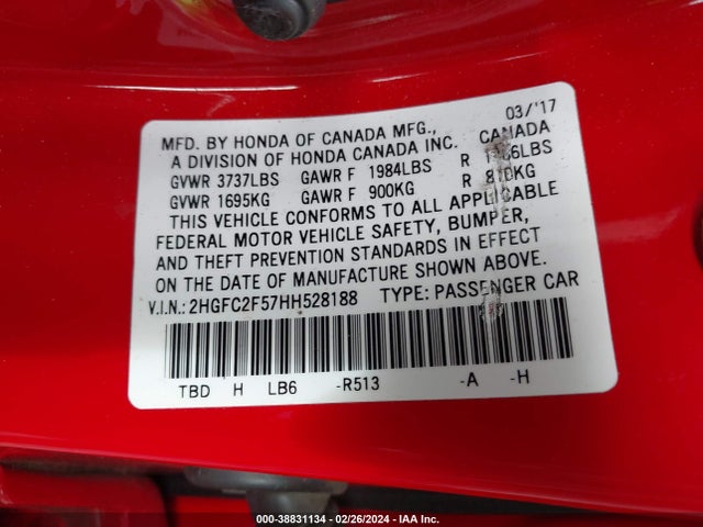 Honda Civic Lx 2017 2HGFC2F57HH528188 Image 9
