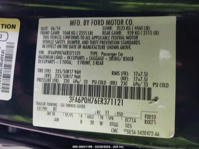 Ford FUSION SE 2014 3FA6P0H76ER371121 Image 9