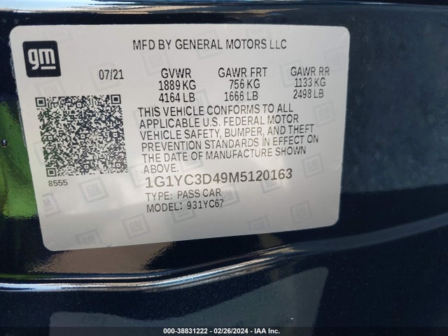 Chevrolet Corvette Stingray Rwd  3lt 2021 1G1YC3D49M5120163 Image 9