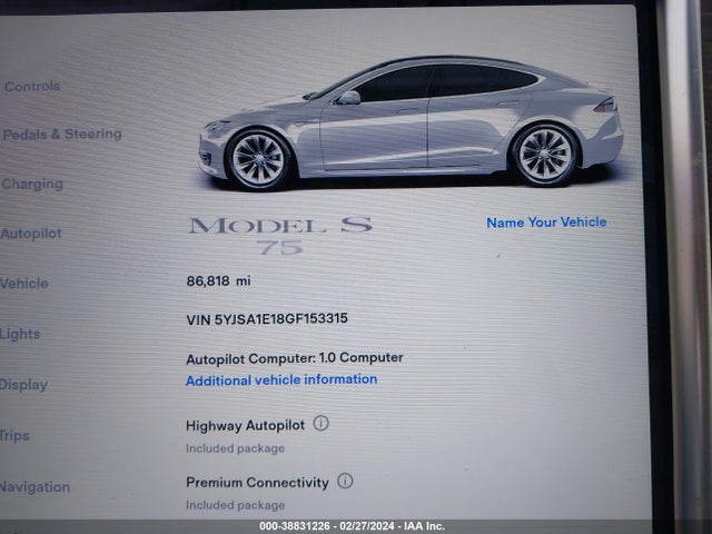 Tesla Model S 60/70/75/85 2016 5YJSA1E18GF153315 Image 7
