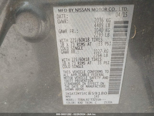 Nissan Rogue Sl 2015 5N1AT2MT5FC859180 Image 9