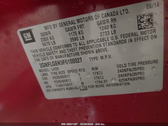 Chevrolet Equinox 2lt 2015 2GNFLGEK9F6100027 Image 9