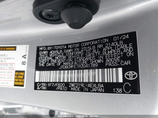 Toyota Corolla Hybrid Le 2024 JTDBCMFE1R3041789 Image 9