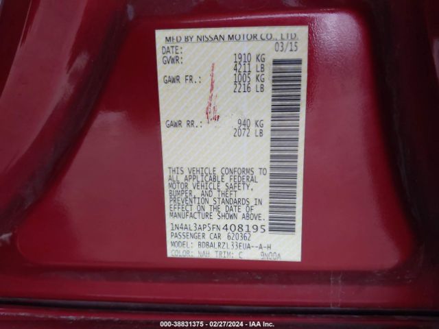1N4AL3AP5FN408195 Nissan Altima 2.5 Sl