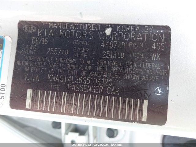 KIA Optima Lx 2016 KNAGT4L36G5104120 Image 9