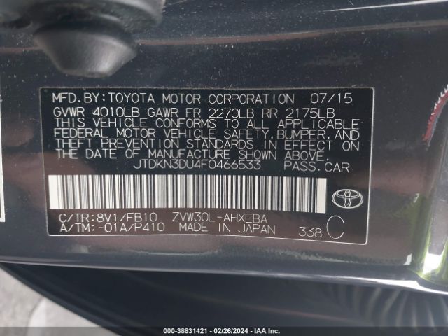 JTDKN3DU4F0466533 Toyota Prius Three