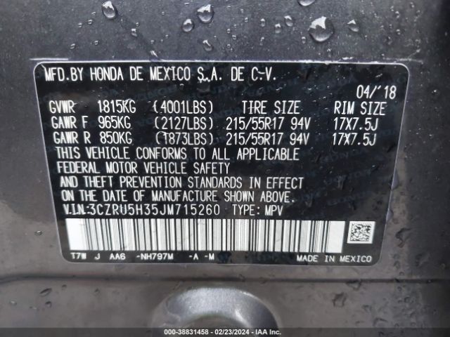 3CZRU5H35JM715260 Honda HR-V LX