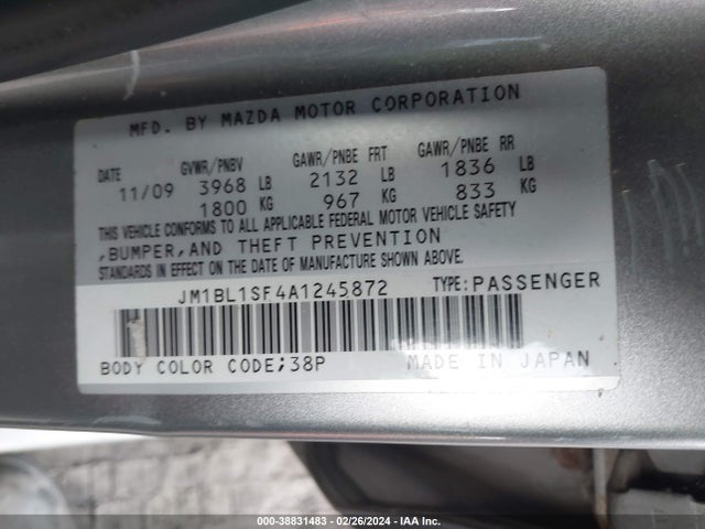 2010 MAZDA MAZDA3 I TOURING VIN: JM1BL1SF4A1245872