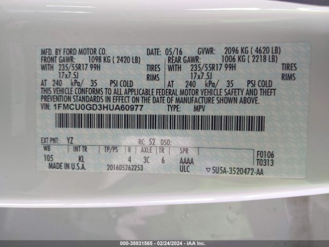 1FMCU0GD3HUA60977 Ford ESCAPE SE