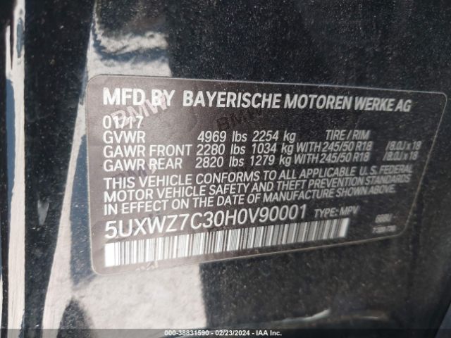 5UXWZ7C30H0V90001 BMW X3 Sdrive28i