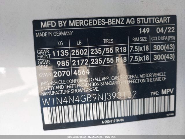 W1N4N4GB9NJ393122 Mercedes-Benz GLA 250