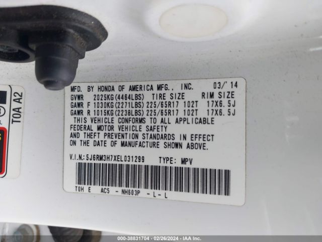 5J6RM3H7XEL031299 Honda Cr-v Ex-l