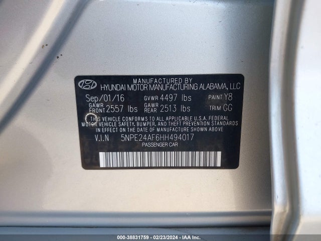 Hyundai Sonata 2017 5NPE24AF6HH494017 Image 9