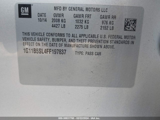 Chevrolet MALIBU LS 2015 1G11B5SL4FF197837 Image 9
