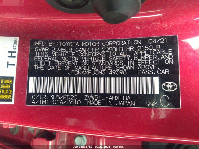 Toyota Prius Le 2021 JTDKAMFU3M3149398 Image 9