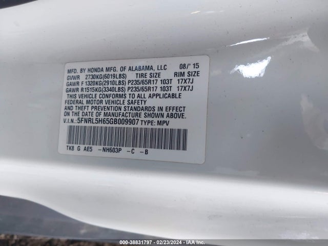 Honda Odyssey Ex-l 2016 5FNRL5H65GB009907 Image 9