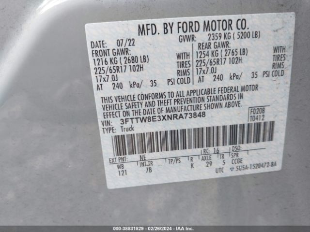 3FTTW8E3XNRA73848 Ford Maverick Xlt