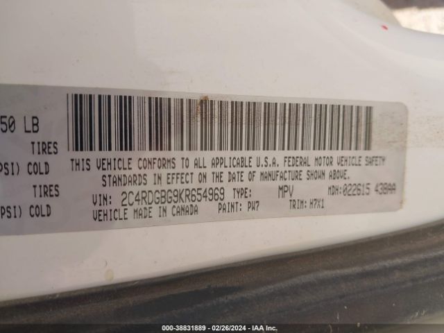 2C4RDGBG9KR654969 Dodge Grand Caravan Se