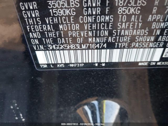 3HGGK5H83LM716474 Honda FIT EX
