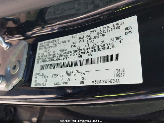 Ford ESCAPE SE 2018 1FMCU9GD7JUA75427 Image 9