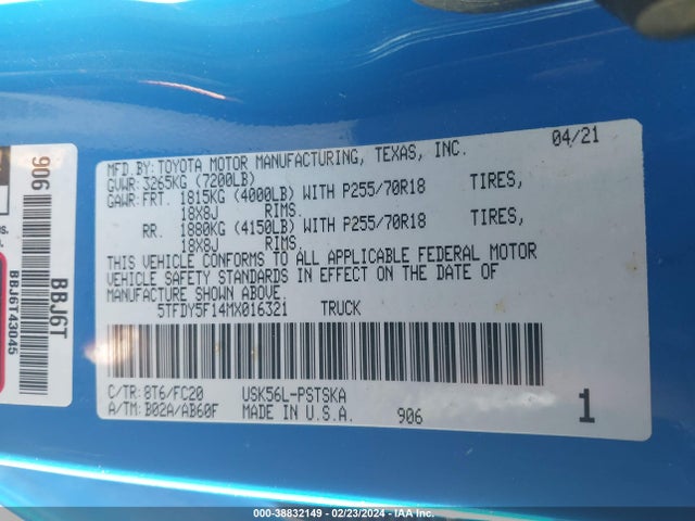 Toyota Tundra Sr5 2021 5TFDY5F14MX016321 Image 9