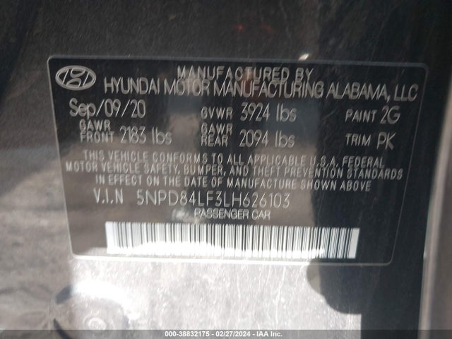 Hyundai ELANTRA SEL 2020 5NPD84LF3LH626103 Image 9