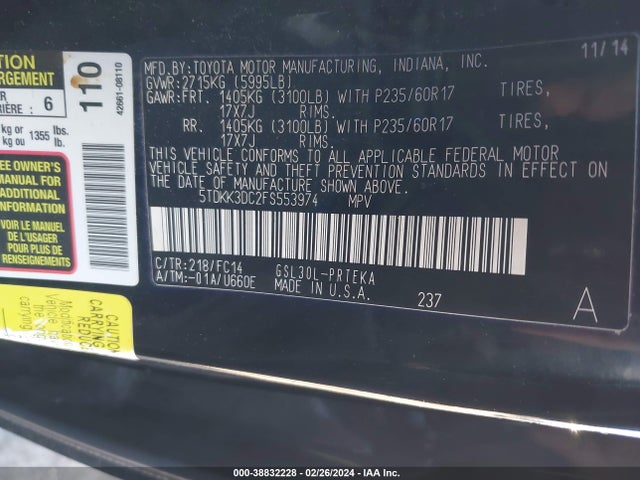 Toyota Sienna Le 8 Passenger 2015 5TDKK3DC2FS553974 Image 9