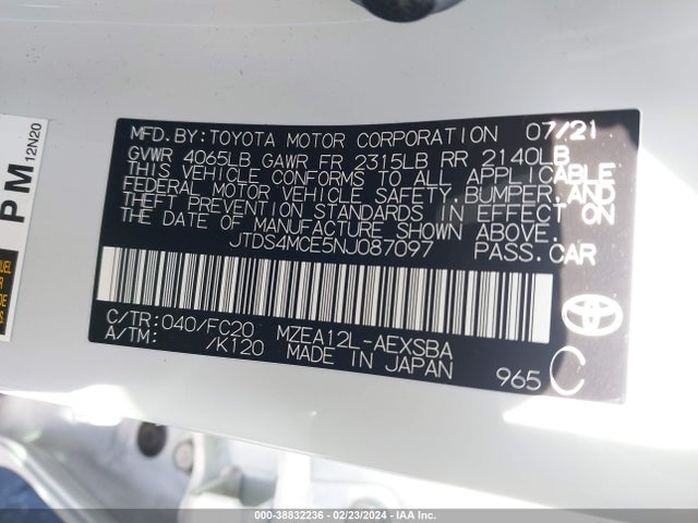 Toyota COROLLA SE 2022 JTDS4MCE5NJ087097 Image 9
