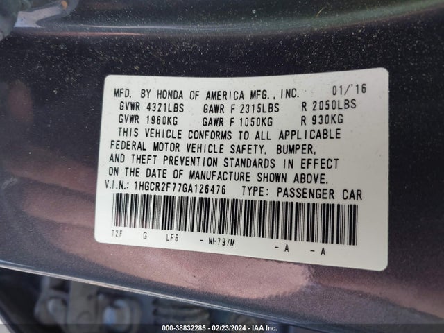 Honda ACCORD EX 2016 1HGCR2F77GA126476 Image 9