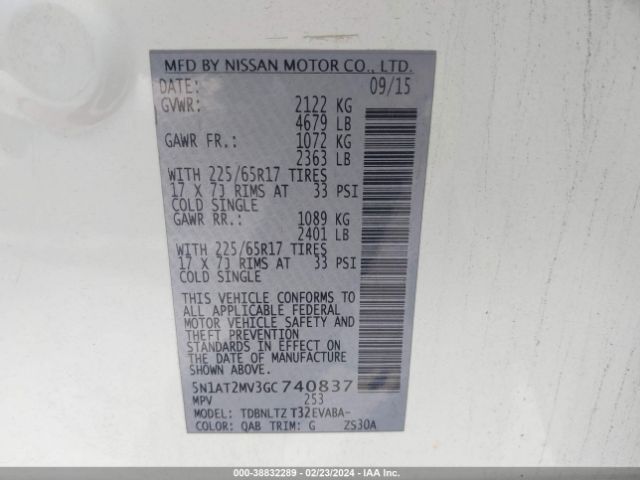 5N1AT2MV3GC740837 Nissan Rogue S/sl/sv