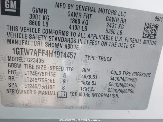 1GTW7AFF4H1914457 GMC Savana 2500 Work Van