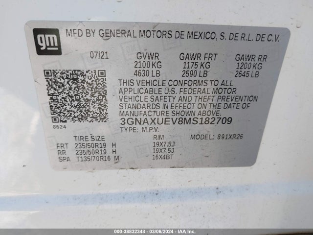 Chevrolet Equinox Awd Lt 2021 3GNAXUEV8MS182709 Image 9
