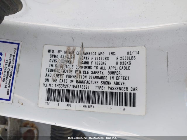 Honda ACCORD EX 2014 1HGCR2F71EA178621 Image 9