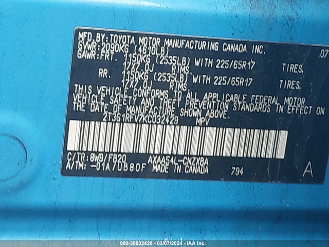 Toyota RAV4 LE 2019 2T3G1RFV7KC032429 Image 9
