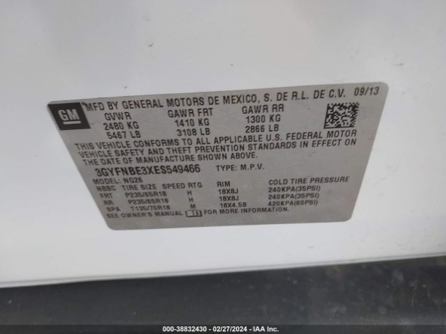 3GYFNBE3XES549466 Cadillac Srx Luxury Collection