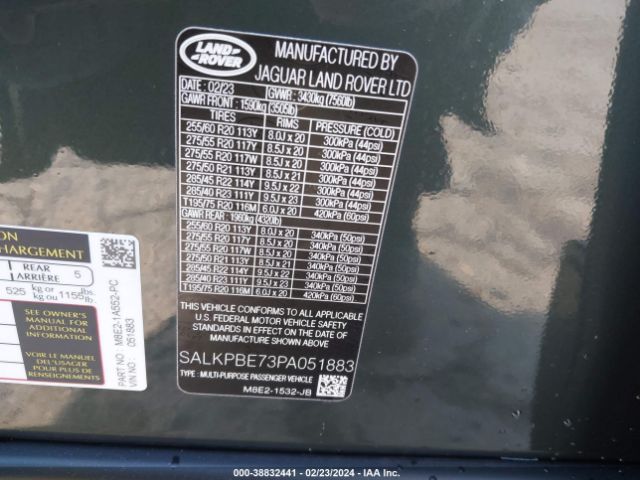 SALKPBE73PA051883 Land Rover Range Rover Se