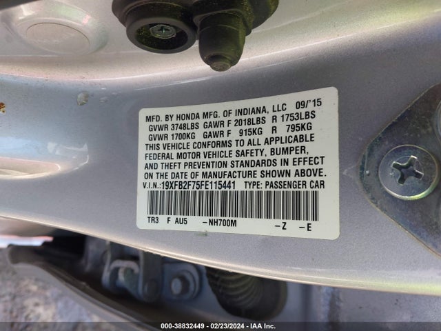 Honda CIVIC SE 2015 19XFB2F75FE115441 Image 9