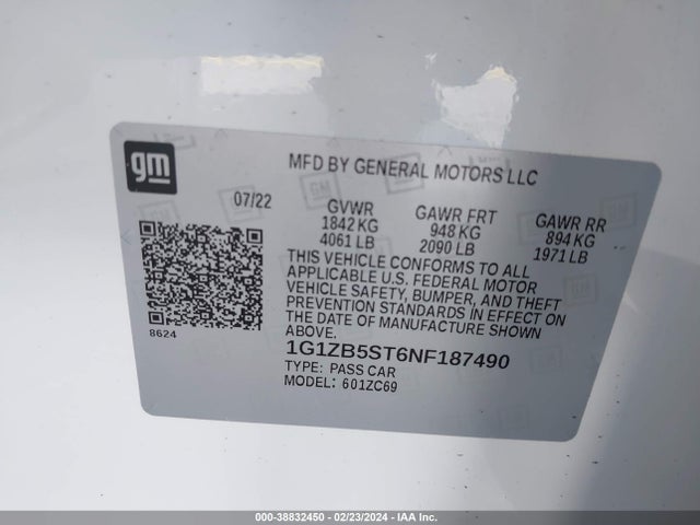 Chevrolet MALIBU LS 2022 1G1ZB5ST6NF187490 Image 9
