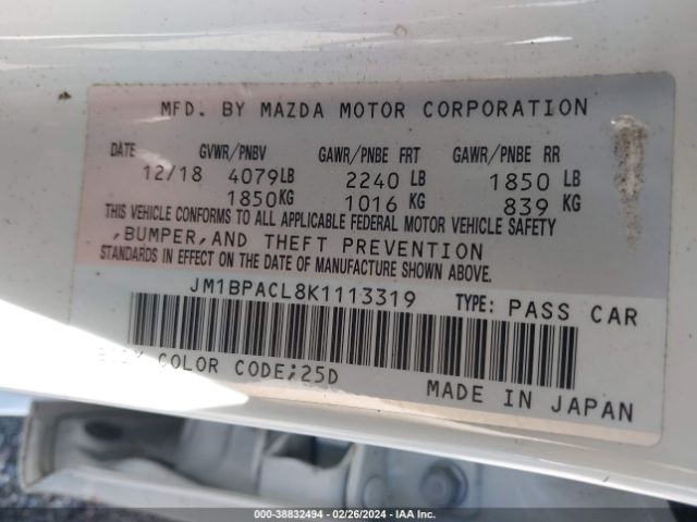 JM1BPACL8K1113319 Mazda Mazda3 Select Package