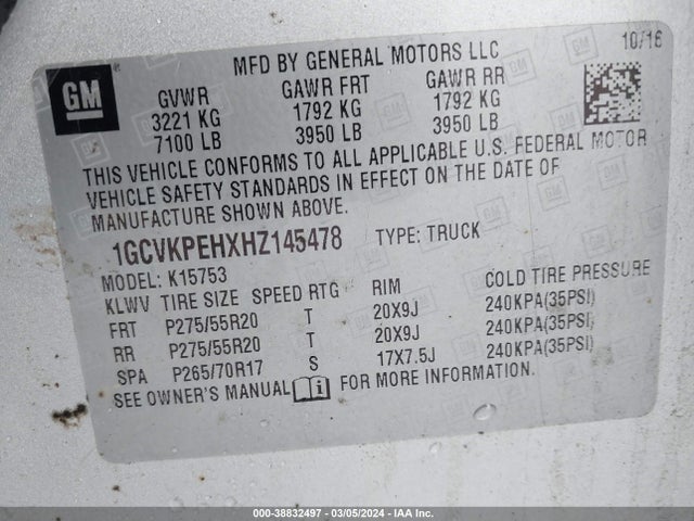 Chevrolet Silverado 1500 Custom 2017 1GCVKPEHXHZ145478 Image 9