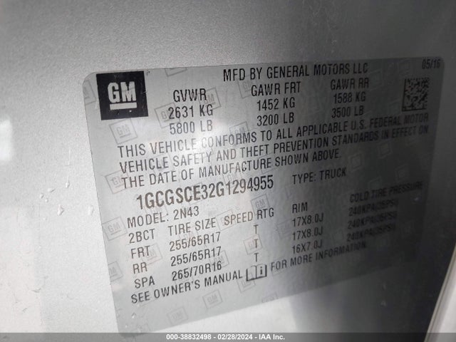 Chevrolet Colorado Lt 2016 1GCGSCE32G1294955 Image 9