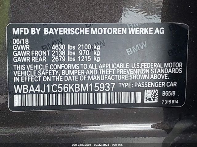 WBA4J1C56KBM15937 BMW 430i Gran Coupe