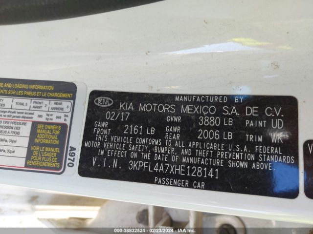 3KPFL4A7XHE128141 KIA FORTE S